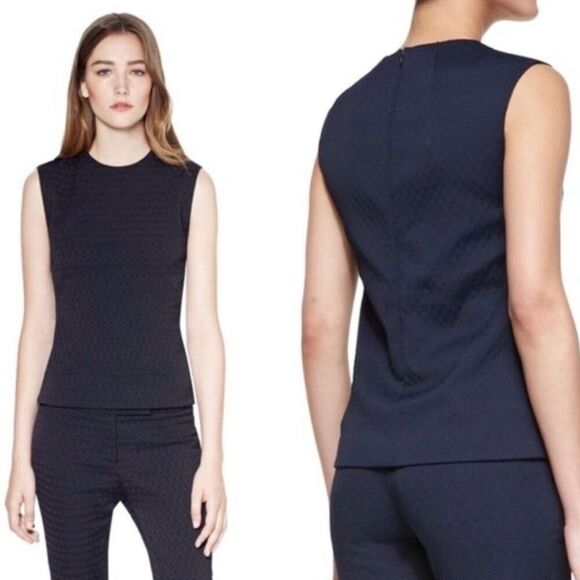 Theory Shell Jacquard Textured Navy Wool Blend Top size XS Sleeveless - Picture 1 of 10